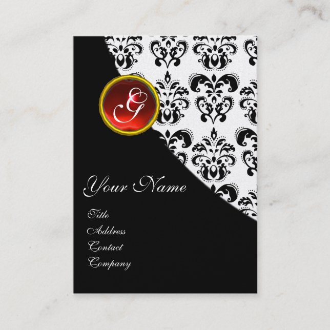 RED RUBY DAMASK MONOGRAM VISITKORT (Framsida)
