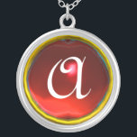 Red Ruby Gem Monogram Silverpläterat Halsband<br><div class="desc">Elegant och unik design med gemstone. Mycket exakt modellering och rendering i 3D Studio Max av Bulgan Lumini .Part från serien Hyper Talismans.</div>