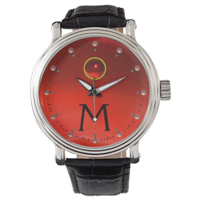 RED RUBY GEM STONE MONOGRAM ARMBANDSUR (Framsida)