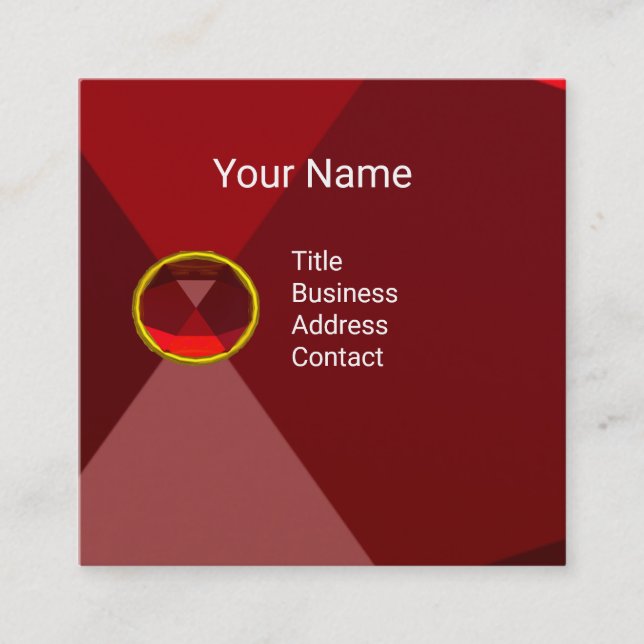RED RUBY GEMSTONE MONOGRAM Abstrakt Geometric Fyrkantigt Visitkort (Framsida)