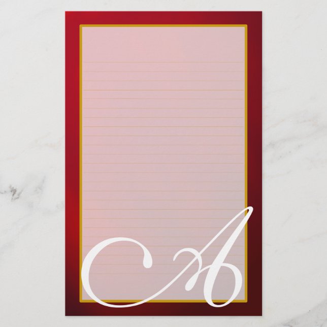 Red Ruby Monogram Bra Lined Stationery Brevpapper (Framsida)