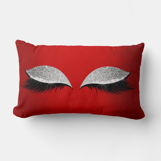 Red Ruby Silver Glitter Black Glam Makeup Lash Lumbarkudde (Framsida)