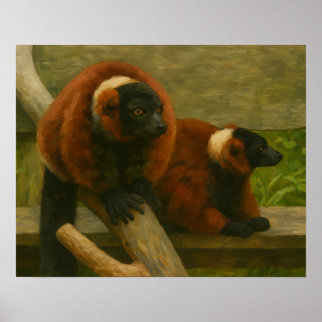 Red Ruffed Lemurs i Woodland Light Poster (Framsidan)
