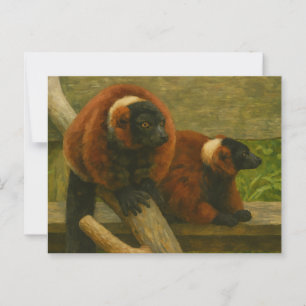 Red Ruffed Lemurs i Woodland Light Vykort