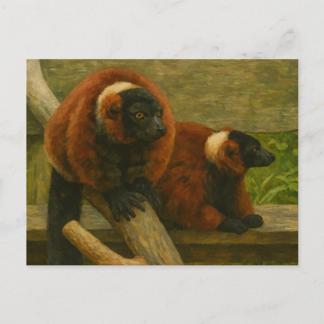 Red Ruffed Lemurs i Woodland Light Vykort (Framsida)