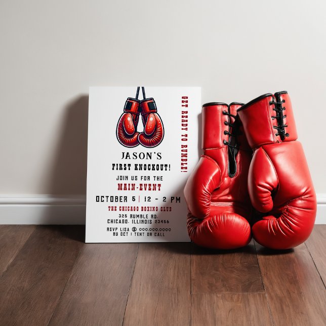 Red Rumble First Blockout Boxing Birthday Inbjudningar (Red Rumble First Knockout Boxing Birthday Invitation)