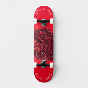 Red RunBull On Starry Night Text Skateboard