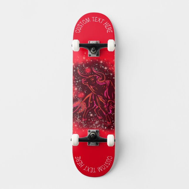 Red RunBull On Starry Night Text Skateboard (Framsida)