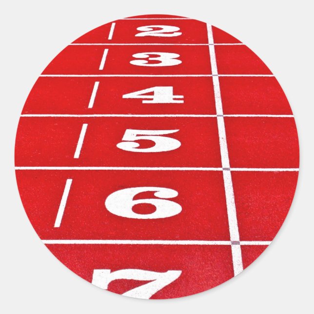 Red Running Track Stickers Runt Klistermärke (Framsida)