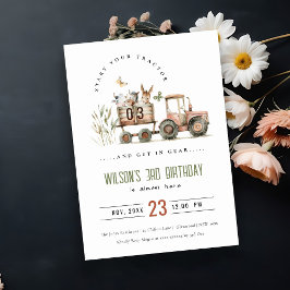 Red Rust Boskap Tractor Barns födelsedag Inbjudningar