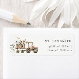 Red Rust Boskap Tractor Kids Adress Returadress Etikett