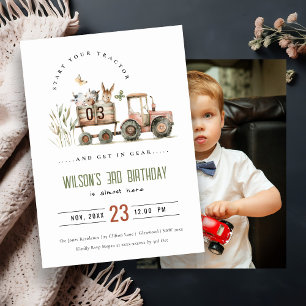 Red Rust Boskap Tractor Kids Photo Birthday Inbjudningar