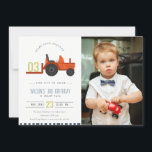Red Rust Farm Tractor Kids Photo Birthday Inbjudan<br><div class="desc">En Roligt Cute Boys GRED RUST FARM TRACKTOR THEME BIRTHDAY Collection.- Det är en Elegant av enkel minimal sketchy Illustration of farm traktorns carry the Birthday year, perfekt for your small ones födelsedagsfest. Det är mycket enkelt att anpassa, med dina personuppgifter. Om du behöver någon annan matchande produkt eller anpassning...</div>