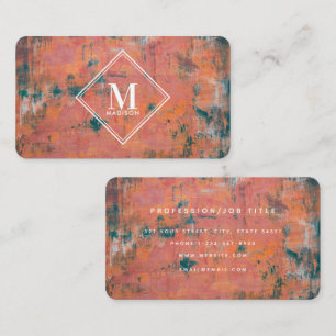 Red Rust Metallic Struktur Monogram Initial Visitkort