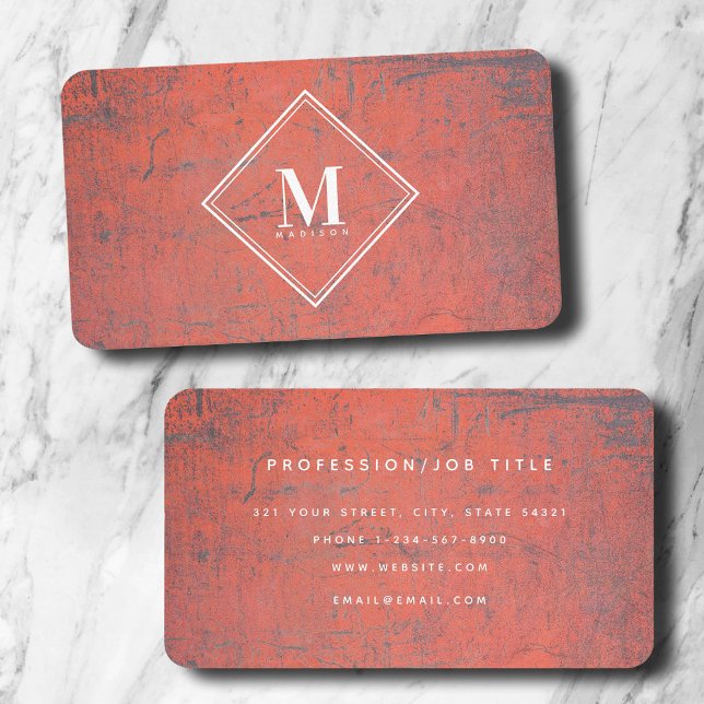 Red Rust Metallic Struktur Monogram Initial Visitkort (Red Rust Metallic Texture Monogram Initial Business Card)