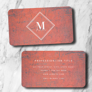 Red Rust Metallic Struktur Monogram Initial Visitkort