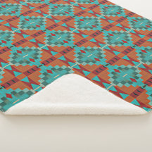 Red Rust Orange Turcos Teal Blue Tribal Art