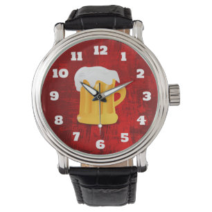 Red Rustic Abstrakt med Beer Stein Armbandsur
