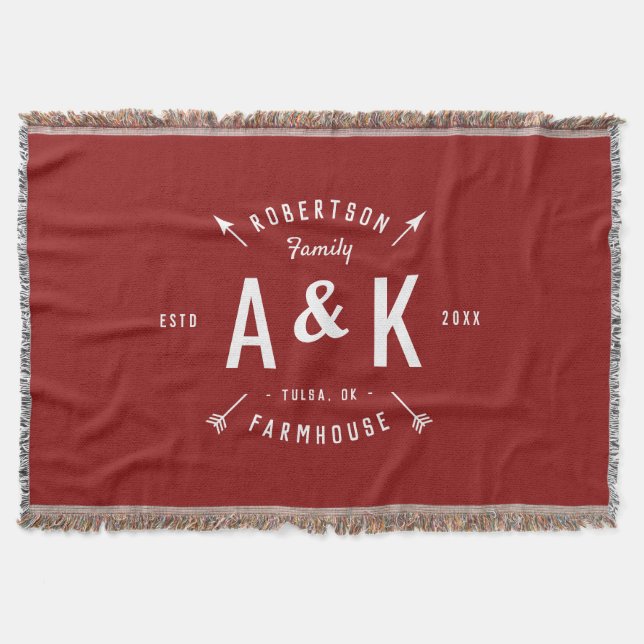 Red Rustic Arrow Family Monogram | Redigerbar Färg Filt (Framsidan)
