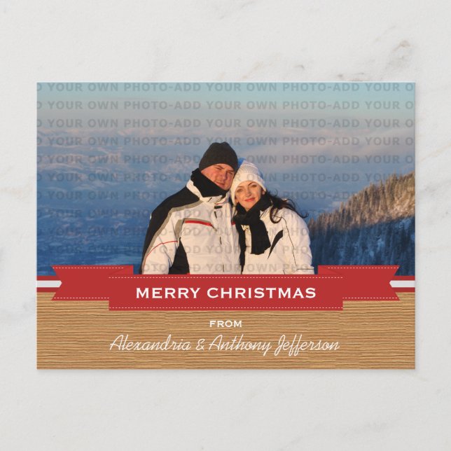 Red Rustic Banner Helgdag Photo Postcard Helg Vykort (Framsida)