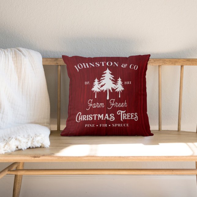 Red Rustic Barnwood Julgran Farm Kudde (Skapare uppladdad)