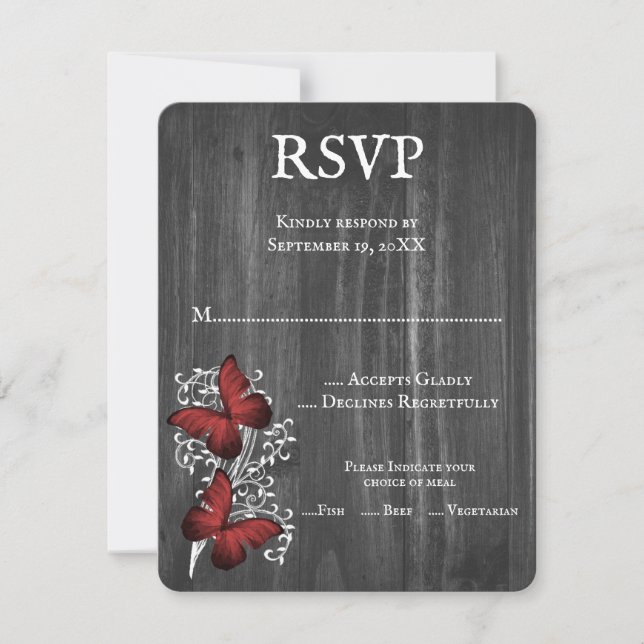 Red Rustic Butterfly Bröllop OSA Card Kort (Framsida)