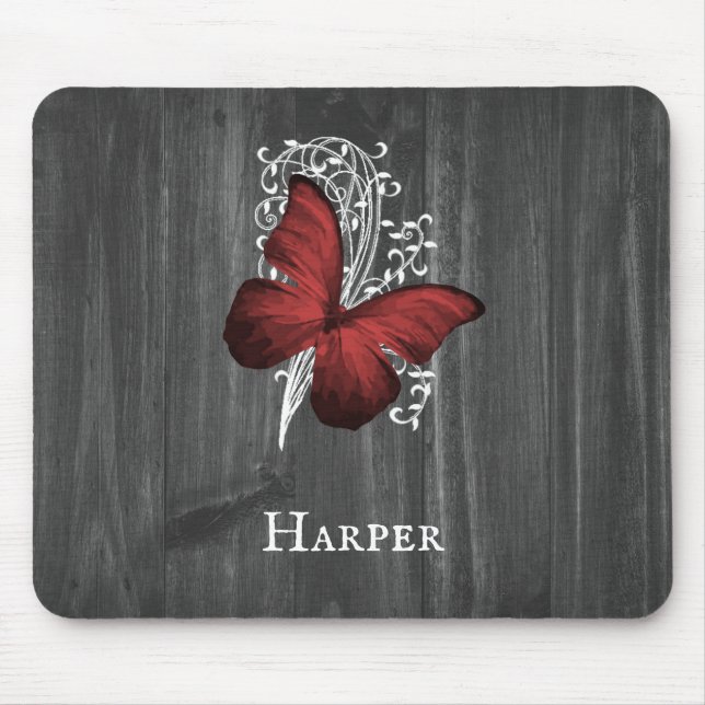 Red Rustic Butterfly Personlig Mouse Pad Musmatta (Framsidan)