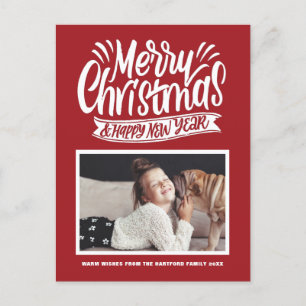 Red Rustic Calligraphy God jul Photo Helg Vykort