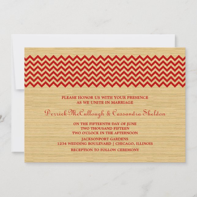 Red Rustic Chevron bröllopsinbjudan Inbjudningar (Framsida)