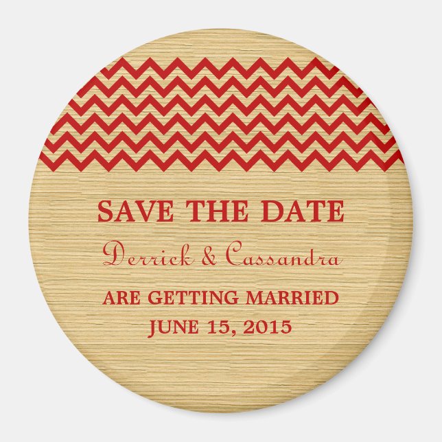 Red Rustic Chevron Spara datum magneter (Framsidan)