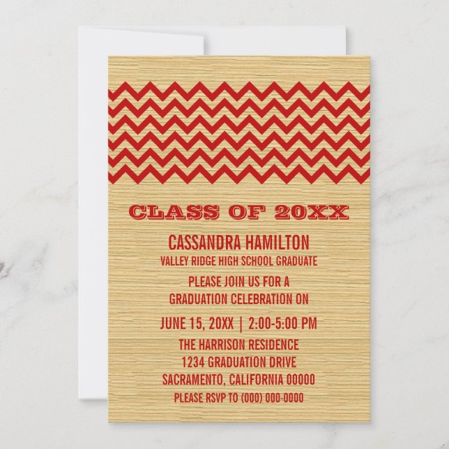 Red Rustic Chevron Studenten Inbjudan (Framsida)