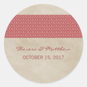 Red Rustic Damask Wedding Stickers Runt Klistermärke