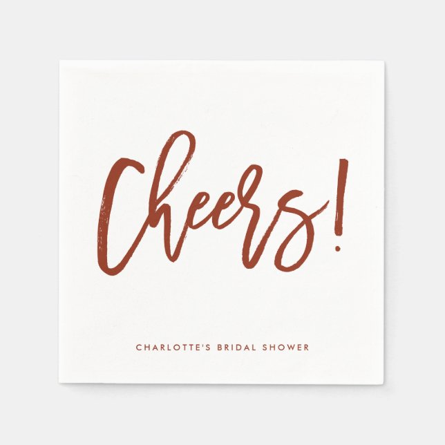 Red Rustic Hand Lettering Cheers Bröllop Pappersservett (Framsidan)