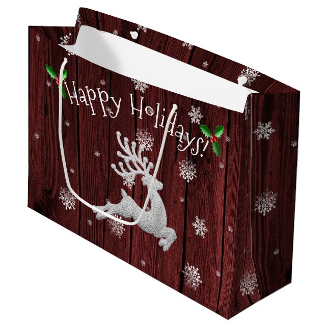 Red Rustic jul Reindeer Gift Bag (Framsidan Vinklad)