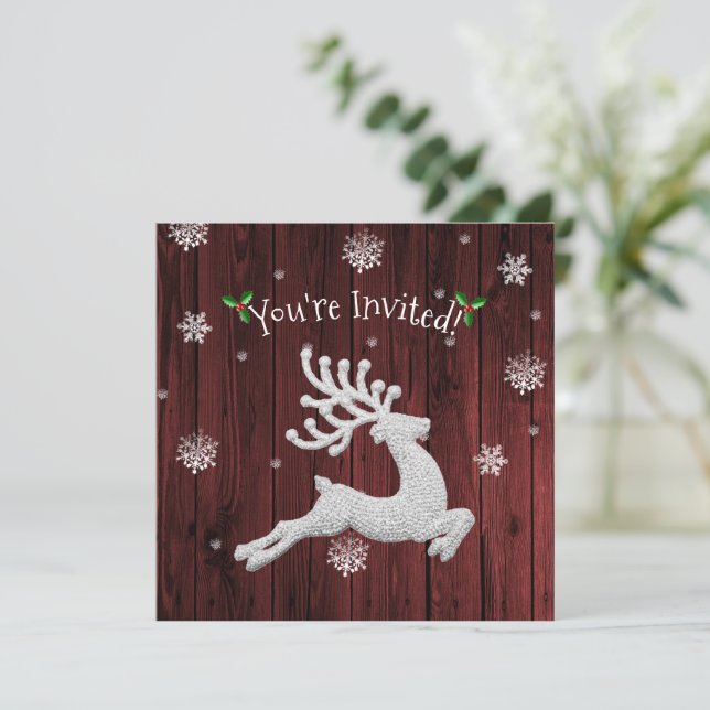 Red Rustic jul Reindeer-inbjudan Inbjudningar (Stående Fram)