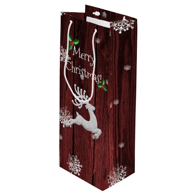 Red Rustic jul Reindeer Vin Gift Bag (Framsidan Vinklad)
