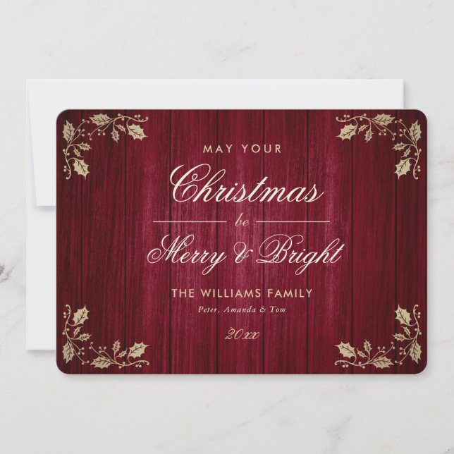 Red Rustic Merry och Bright Photo jul Julkort (Framsida)