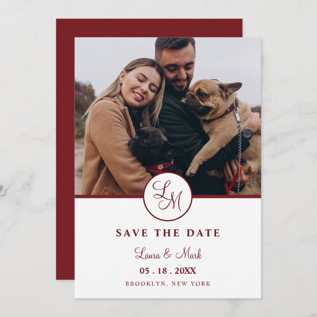 Red Rustic Photo Minimalist Wedding Initials  (Fram/baksida)