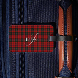 Red Rustic Plaid Chic Typography Monogrammed Bagagebricka