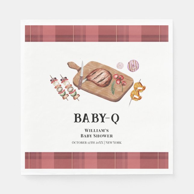 Red Rustic Play Land Baby Q Baby Shower Pappersservett (Framsidan)