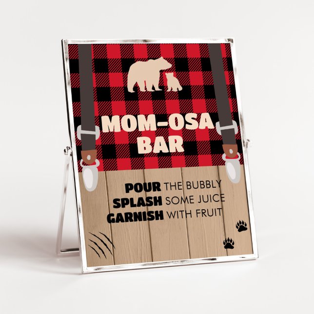 Red Rustic Play Lumberjack Mamma Osa Pub Poster (Plaid Lumberjack Baby Shower Mom Osa Bar Sign)