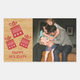 Red Rustic Presenter Helgdag Photo Stickers Rektangulärt Klistermärke