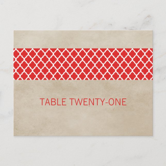 Red Rustic Quatrefoil Bordsnummer Postcard (Framsida)