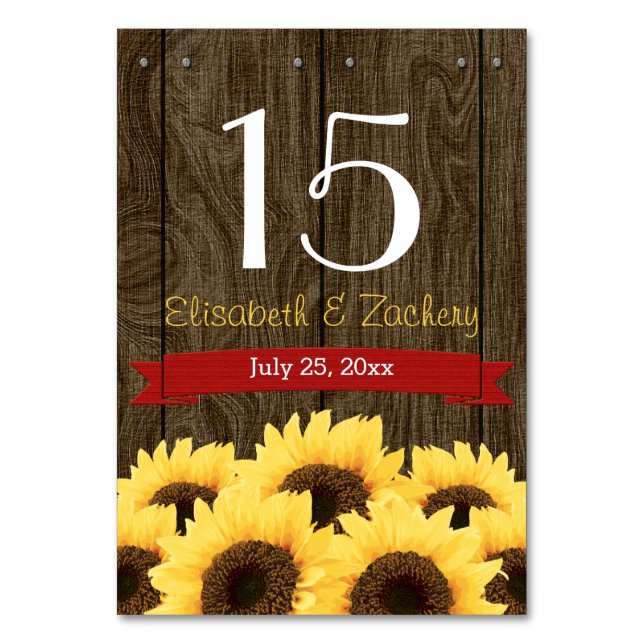 RED RUSTIC SUNFLOWER BORDSNUMMER CARD (Framsidan)