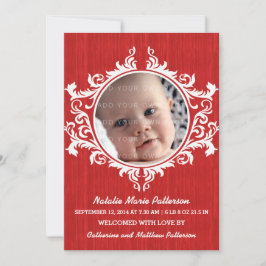 Red Rustic Swirls Baby Announcement Meddelande