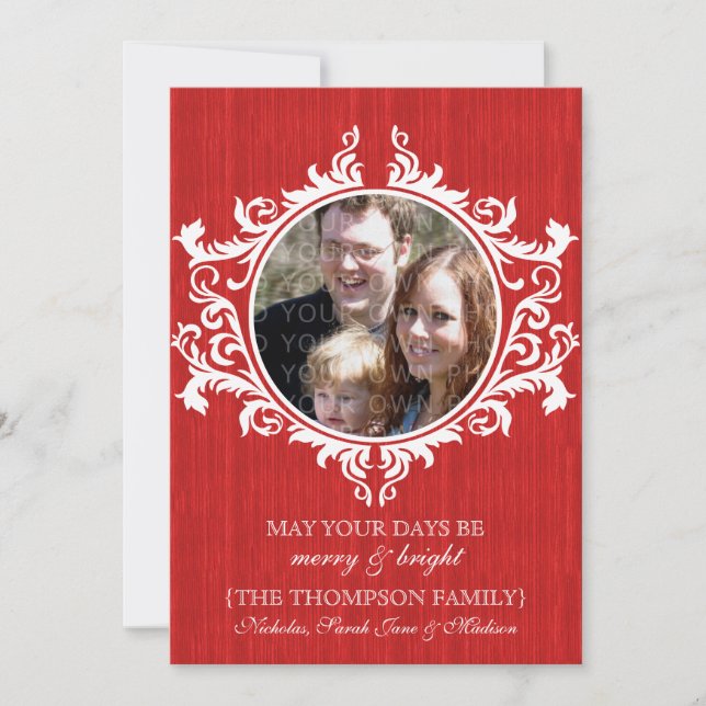 Red Rustic Swirls Photo Flat Card Julkort (Framsida)