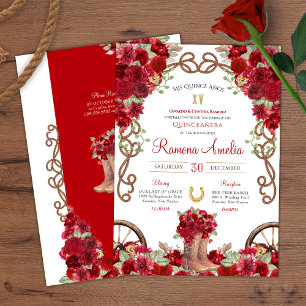 Red Rustic Western Charro CowboyBoots Quince Inbjudningar