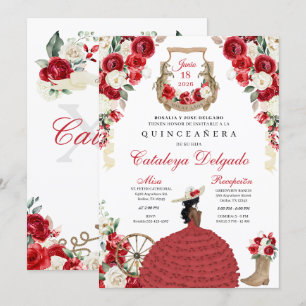 Red Rustic Western Charro Princess Quinceañera Inbjudningar