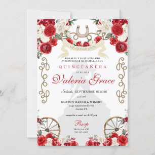 Red Rustic Western Charro Woman Quinceañera Inbjudningar