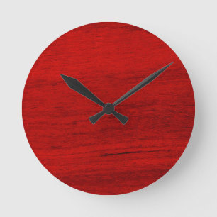 Red Rustic Wood Digital Print Rund Klocka